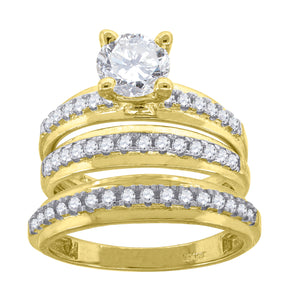 10kt Two-tone Gold Womens Cubic Zirconia Trio Ring Set
