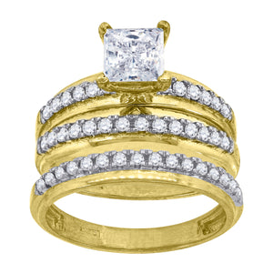 10kt Two-tone Gold Womens Princess-cut Cubic Zirconia Trio Ring Set