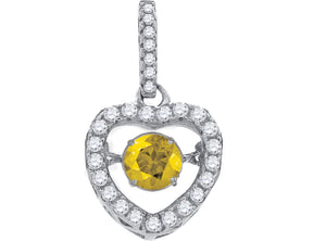 925 Sterling Silver Womens Yellow White Cubic Zirconia Heart Charm Pendant