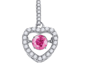 925 Sterling Silver Womens Pink White Cubic Zirconia Heart Charm Pendant