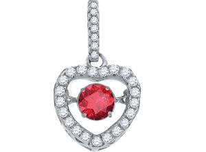 925 Sterling Silver Womens Red White Cubic Zirconia Heart Charm Pendant