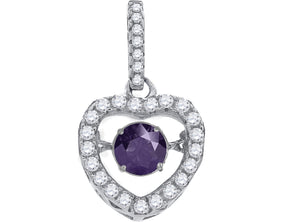 925 Sterling Silver Womens Purple White Cubic Zirconia Heart Charm Pendant