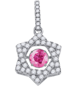 925 Sterling Silver Womens Pink White Cubic Zirconia Star Charm Pendant