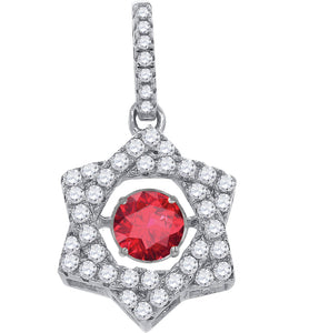 925 Sterling Silver Womens Red White Cubic Zirconia Star Charm Pendant