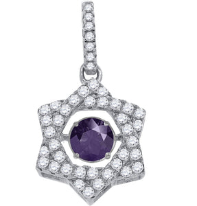 925 Sterling Silver Womens Purple White Cubic Zirconia Star Charm Pendant