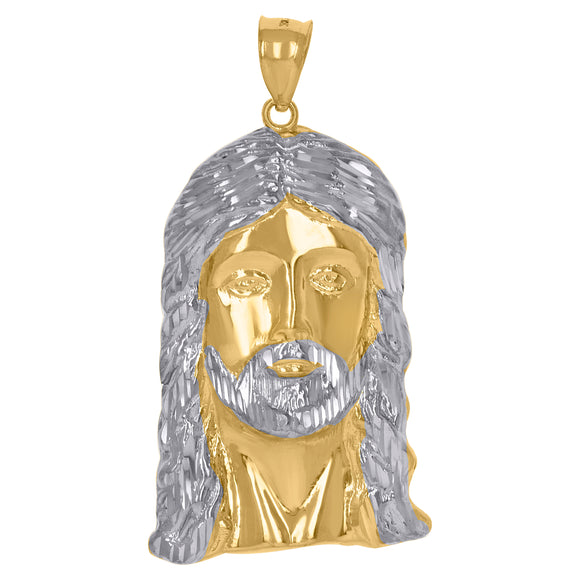 10KT Two-Tone Gold Mens Jesus Religious Charm Pendant