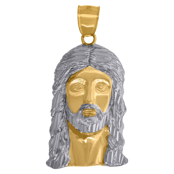10KT Two-Tone Gold Mens Jesus Religious Charm Pendant