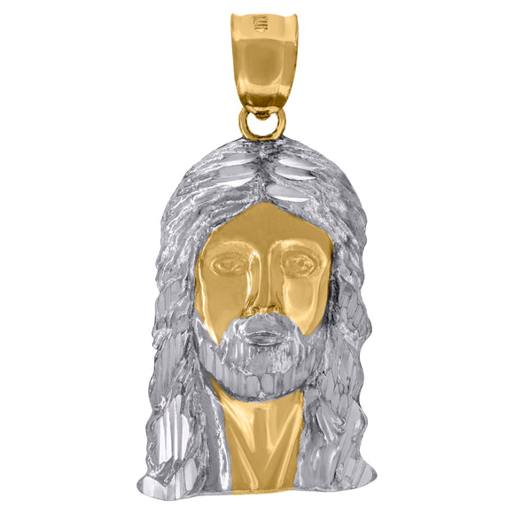 10KT Two-Tone Gold Mens Jesus Religious Charm Pendant