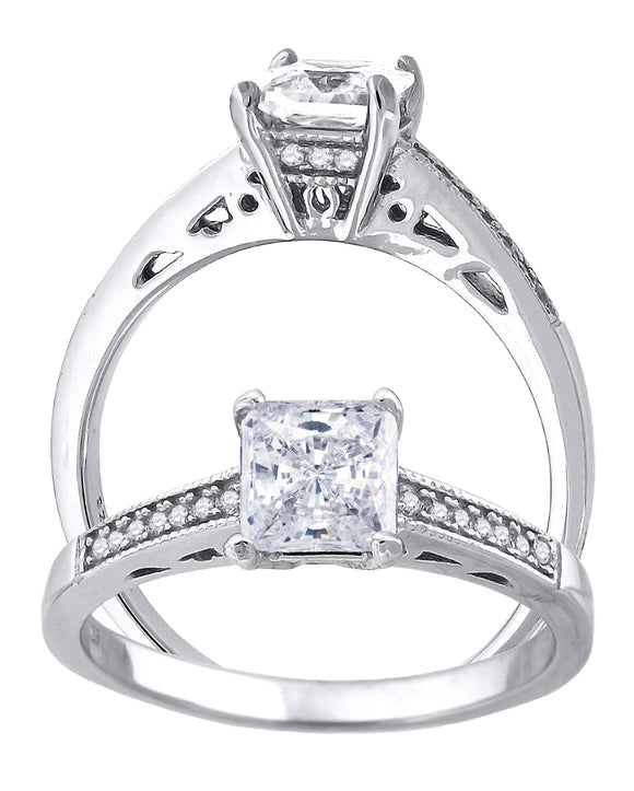 925 Sterling Silver Womens Princess Cut Cubic-Zirconia Fashion Bridal Ring Size 7