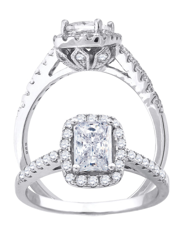 925 Sterling Silver Womens Emerald Cut Cubic-Zirconia Fashion Bridal Ring Size 6