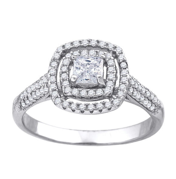 925 Sterling Silver Womens Princess Cut Cubic-Zirconia Fashion Bridal Ring Size 6