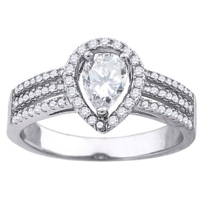 925 Sterling Silver Womens Pear Cubic-Zirconia Pear Fashion Bridal Ring Size 6