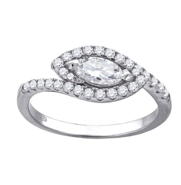 925 Sterling Silver Womens Marquise Cubic-Zirconia Leaf Motif Fashion Bridal Ring Size 6