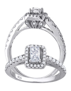 925 Sterling Silver Womens Emerald Cut Cubic-Zirconia Fashion Bridal Ring Size 6