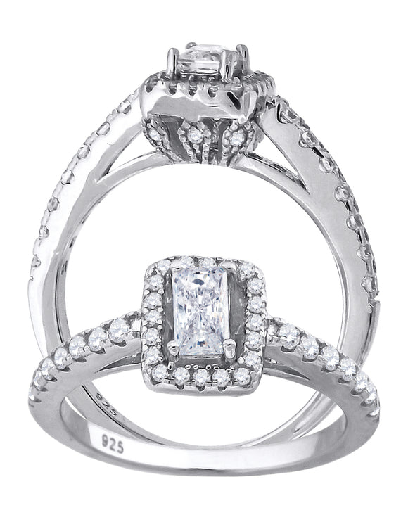 925 Sterling Silver Womens Emerald Cut Cubic-Zirconia Fashion Bridal Ring Size 6