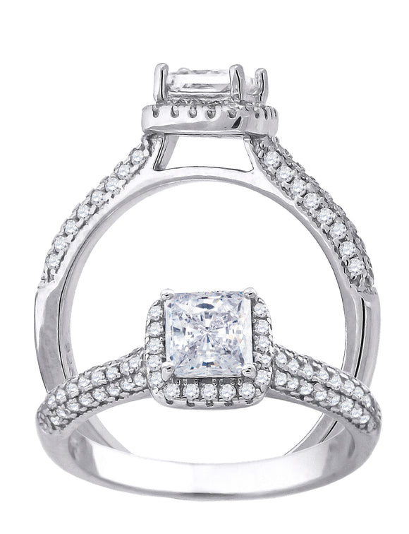 925 Sterling Silver Womens Princess Cut Cubic-Zirconia Fashion Bridal Ring Size 7