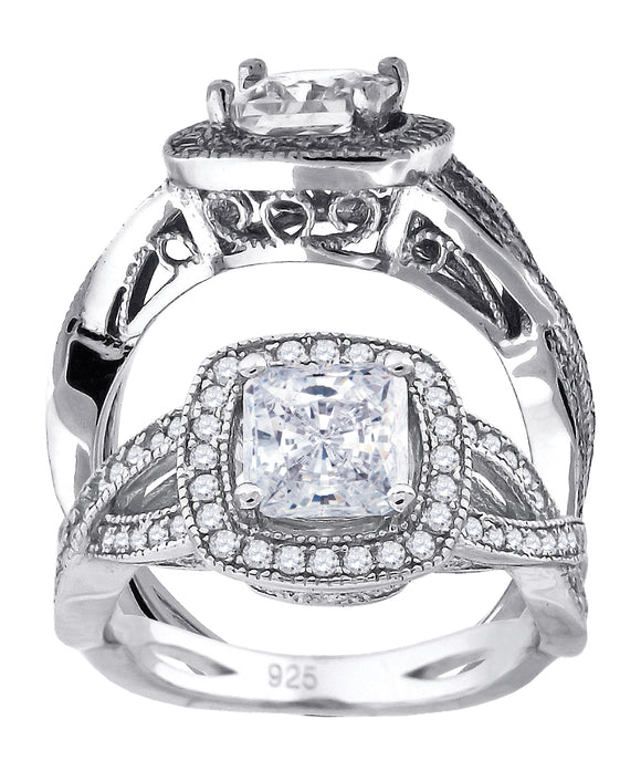 925 Sterling Silver Womens Princess Cut Cubic-Zirconia Fashion Bridal Ring Size 6