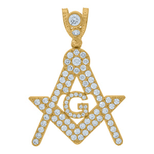 10KT Yellow Gold Mens Cubic Zirconia Masonic Freemasonry Occupation Charm Pendant