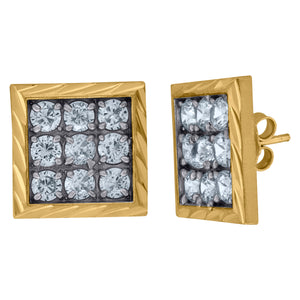 10kt Two-tone Gold Mens CZ Cubic Zirconia Square Stud Earrings