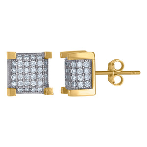 10kt Two-tone Gold Mens CZ Cubic Zirconia Square Stud Earrings