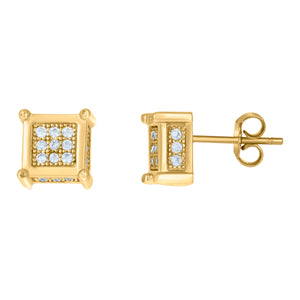10kt Gold Two-tone CZ Mens Square 7.1mm x 7.1mm Push Back Studs