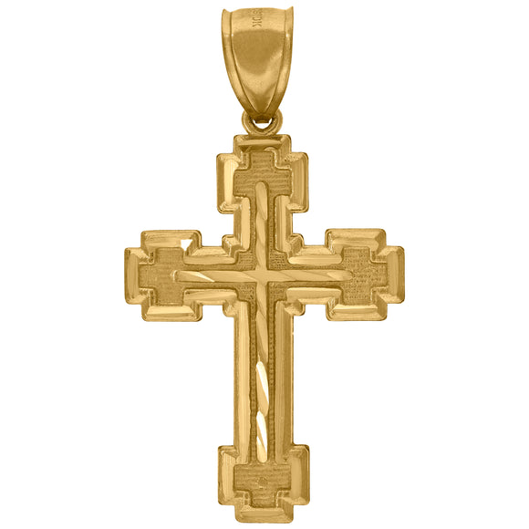 10kt Yellow Gold Mens Women Diamond-cut Cross Religious Charm Pendant