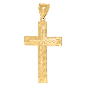 10kt Yellow Gold Diamond-cut Mens Cross Ht:55.2mm x W:24.7mm Religious Charm Pendant