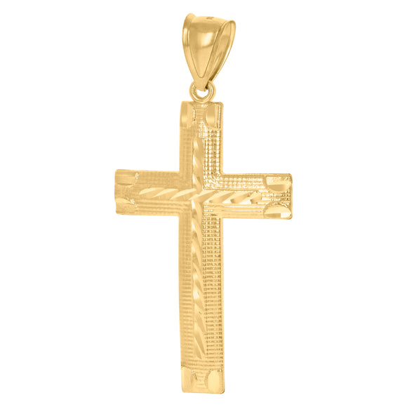 10kt Yellow Gold Diamond-cut Mens Cross Ht:55.2mm x W:24.7mm Religious Charm Pendant