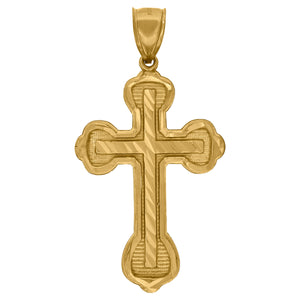 10kt Yellow Gold Diamond-cut Mens Cross Ht:55.2mm x W:28.9mm Religious Charm Pendant