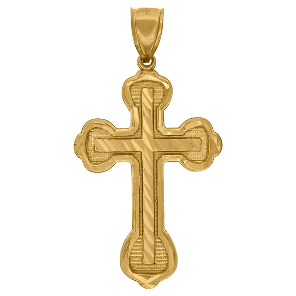 10kt Yellow Gold Diamond-cut Mens Cross Ht:55.2mm x W:28.9mm Religious Charm Pendant