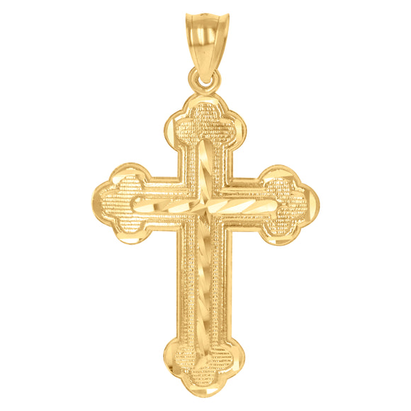 10kt Yellow Gold Diamond-cut Mens Cross Ht:47.4mm x W:27.3mm Religious Charm Pendant