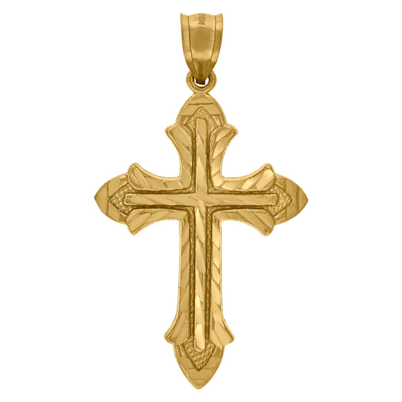 10kt Yellow Gold Diamond-cut Mens Cross Ht:48.5mm x W:26.8mm Religious Charm Pendant