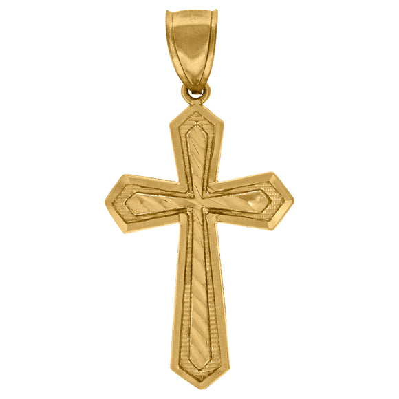 10kt Yellow Gold Diamond-cut Mens Cross Ht:46.1mm x W:24.4mm Religious Charm Pendant