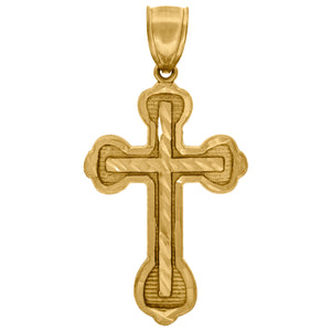 10kt Yellow Gold Mens Women Diamond-cut Cross Religious Charm Pendant
