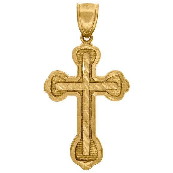 10kt Yellow Gold Mens Women Diamond-cut Cross Religious Charm Pendant