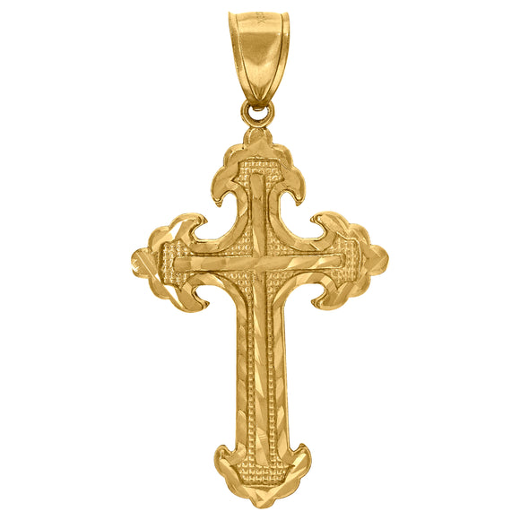 10kt Yellow Gold Diamond-cut Mens Cross Ht:53.8mm x W:27.7mm Religious Charm Pendant