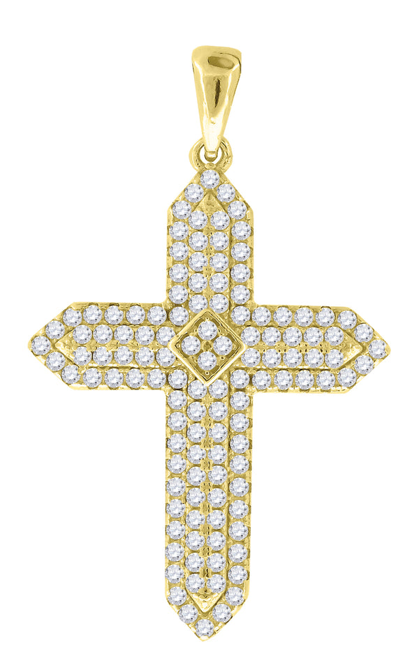 925 Sterling Silver Yellow-Tone Mens Cubic Zirconia Passion Cross Religious Charm Pendant
