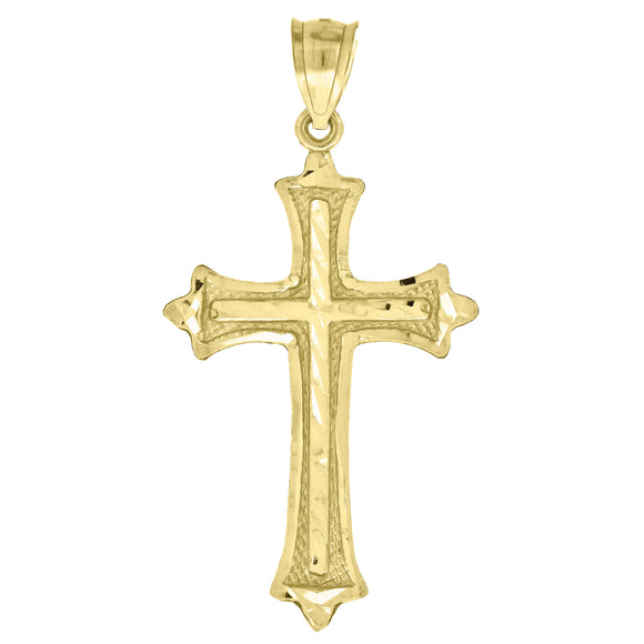 10kt Yellow Gold Diamond-cut Mens Cross Ht:46mm x W:24.2mm Religious Charm Pendant