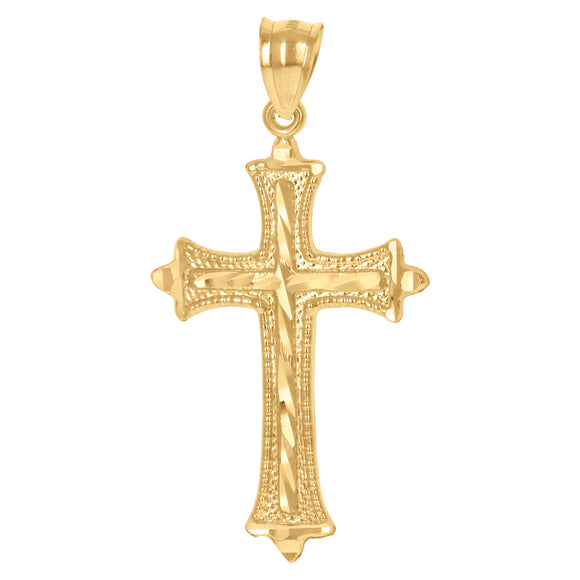 10kt Yellow Gold Mens Women Diamond-cut Cross Religious Charm Pendant