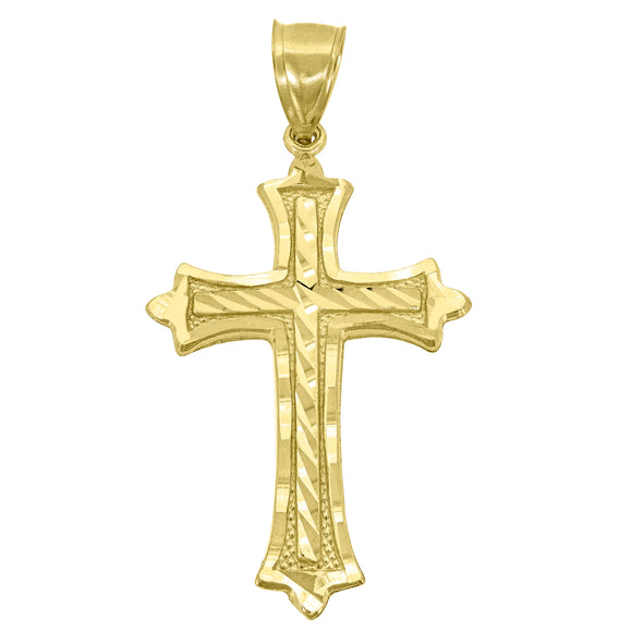 10kt Yellow Gold Diamond-cut Mens Cross Ht:55.5mm x W:30mm Religious Charm Pendant
