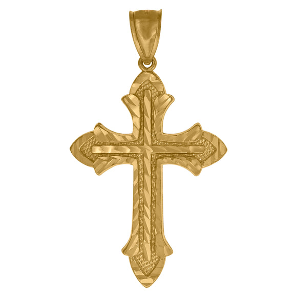 10kt Yellow Gold Diamond-cut Mens Cross Ht:56.5mm x W:32mm Religious Charm Pendant