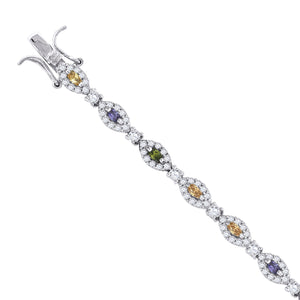 925 Sterling Silver Women Multi Color Cubic Zirconia Marquise Link Bracelet