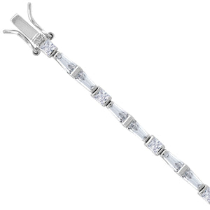 925 Sterling Silver Women Baguette & Princess Cut Cubic Zirconia Link Bracelet
