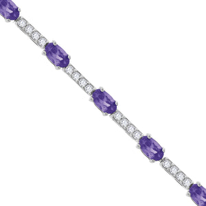 925 Sterling Silver Women Purple Oval Cubic Zirconia Link Bracelet