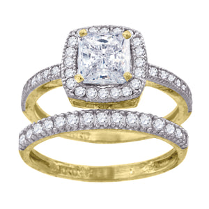 10kt Two-tone Gold Womens Princess-cut Cubic Zirconia Halo Bridal Ring Set