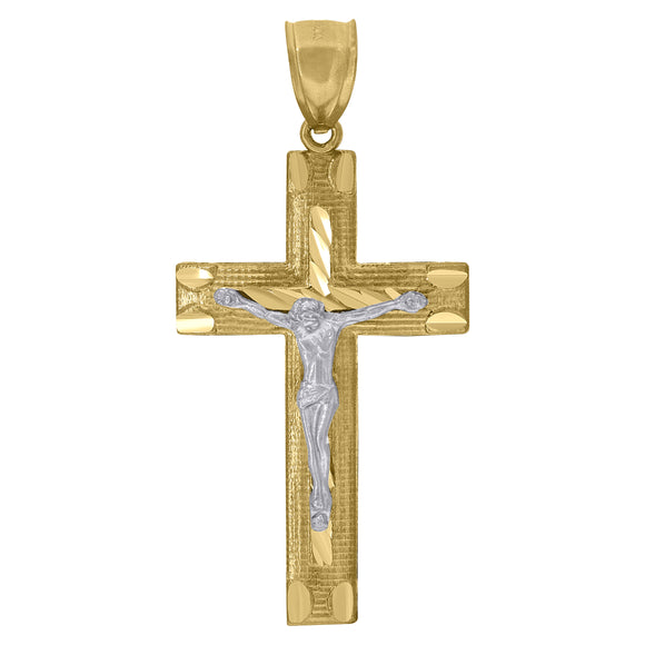 10kt Yellow Gold Two-tone Diamond-cut Mens Cross Crucifix Ht:55.6mm x W:27.3mm Religious Charm Pendant