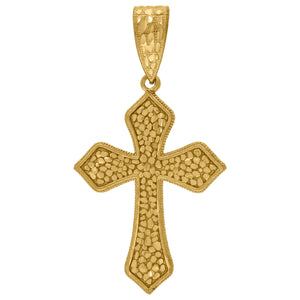 10kt Yellow Gold Mens Women Nugget Textured Cross Religious Charm Pendant
