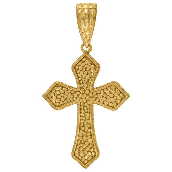 10kt Yellow Gold Mens Women Nugget Textured Cross Religious Charm Pendant