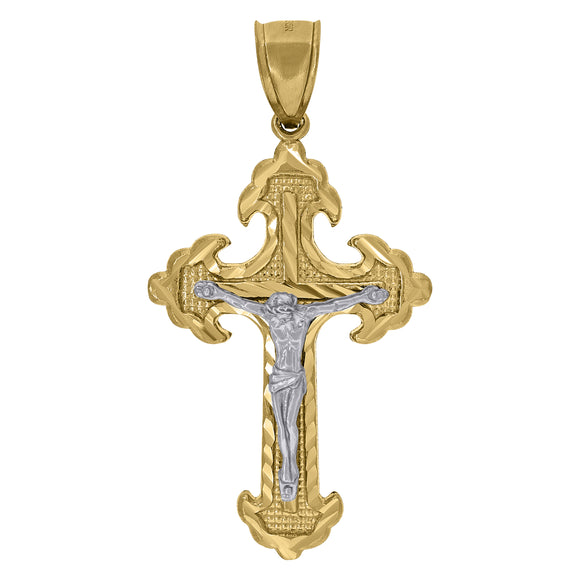 10kt Two-tone Gold Mens Women Diamond-cut Crucifix Cross Religious Charm Pendant