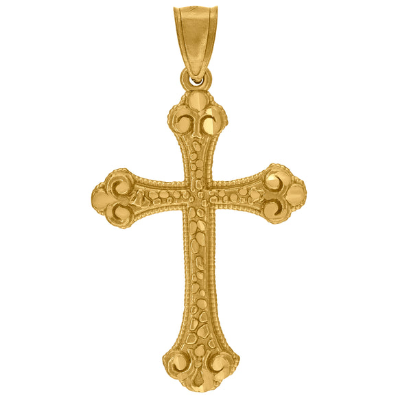 10kt Yellow Gold Diamond-cut Mens Cross Ht:41mm x W:22.2mm Religious Charm Pendant